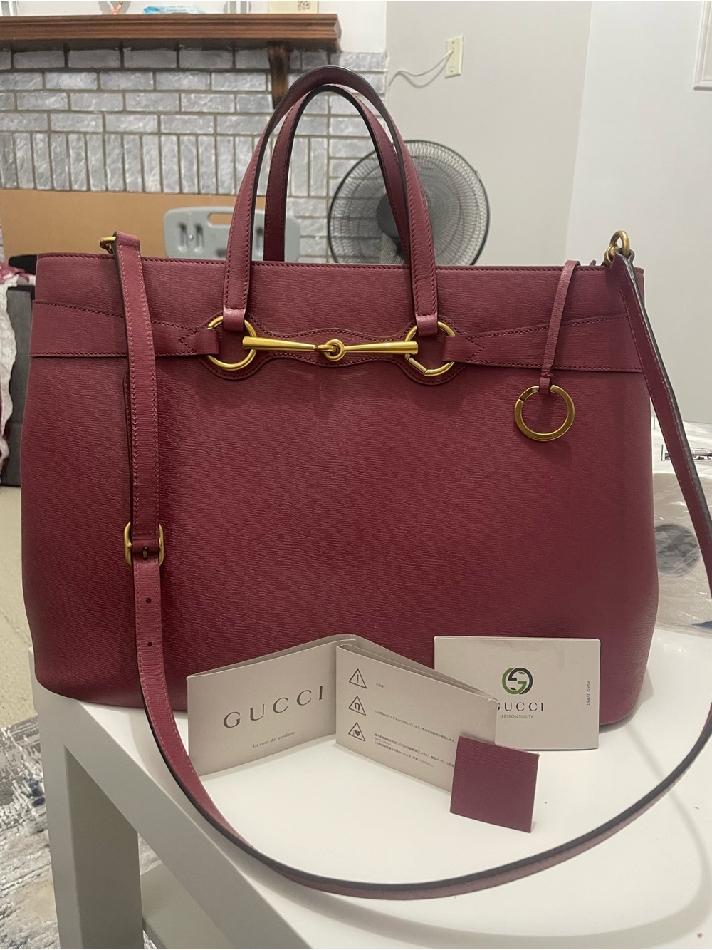 Gucci Wine Red Leather Top-Handle Tote with Gold Horsebit
